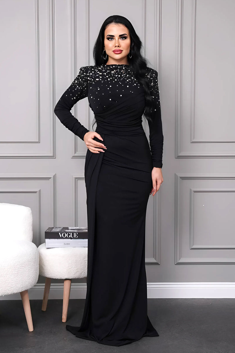 Diane Black Embellished Long Sleeves Modest Gown Plus Size unmatchedbyu Diane Black Embellished Long Sleeves Modest Gown Plus Size unmatchedbyu
