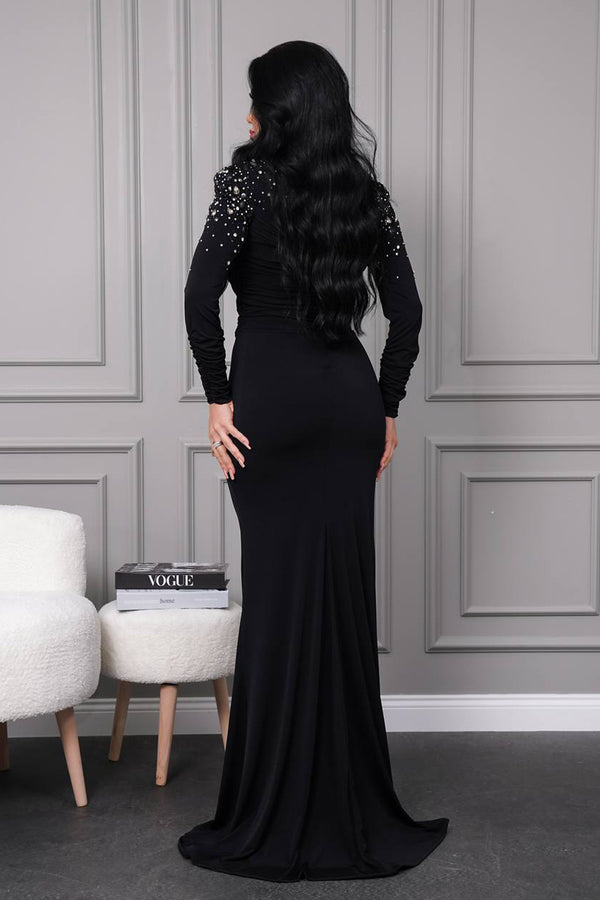 Diane Black Embellished Long Sleeves Gown