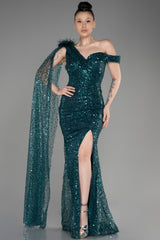 Donna Emerald Green Cape Gown