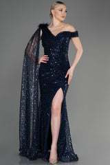 Donna Navy Blue Cape Gown