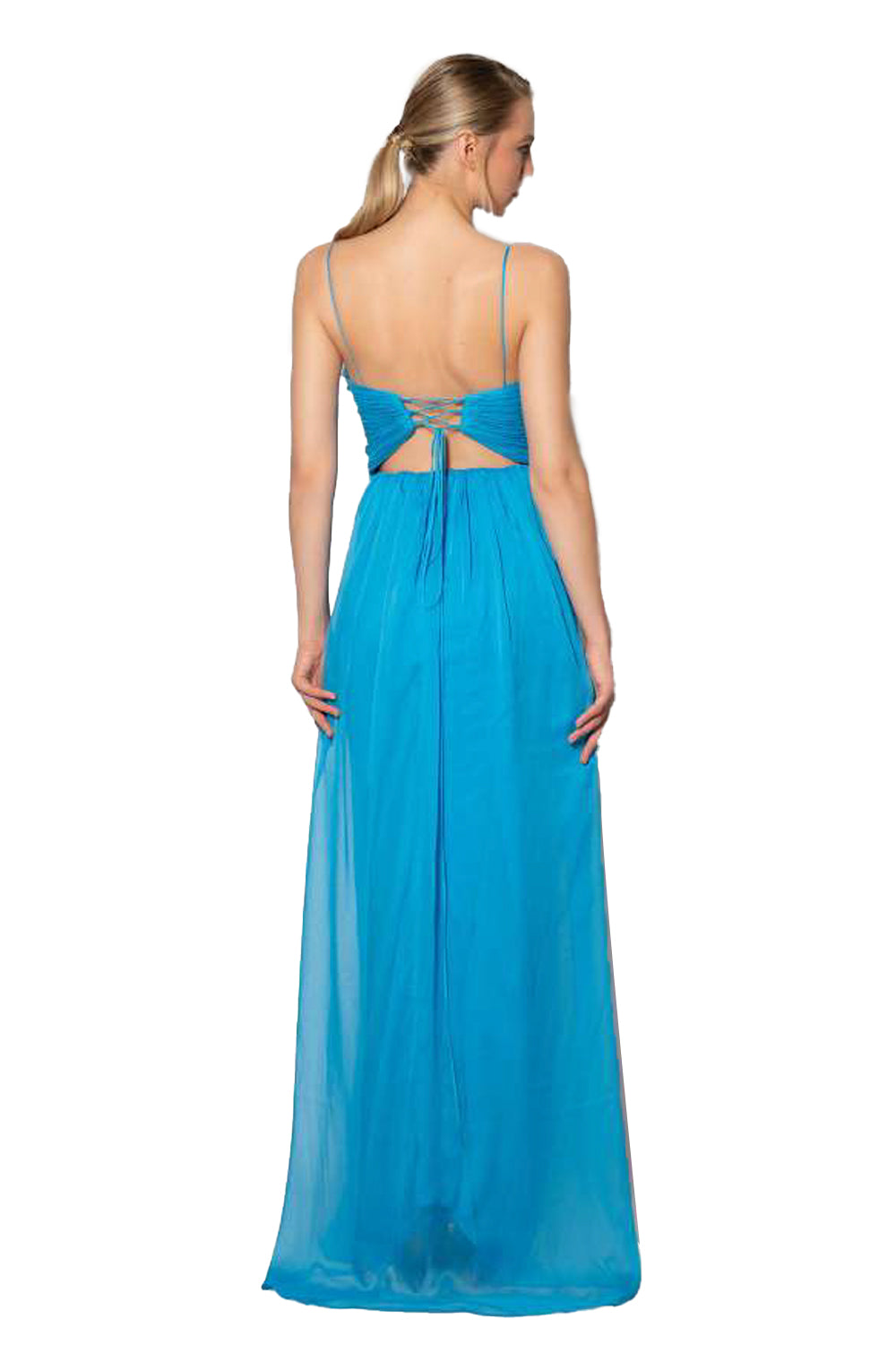 Eliza Blue Pleated Chiffon Maxi Dress L (10-12 US) Eliza Blue Pleated Chiffon Maxi Dress L (10-12 US)
