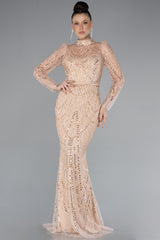 Ella Gold Beaded Long Sleeves Gown