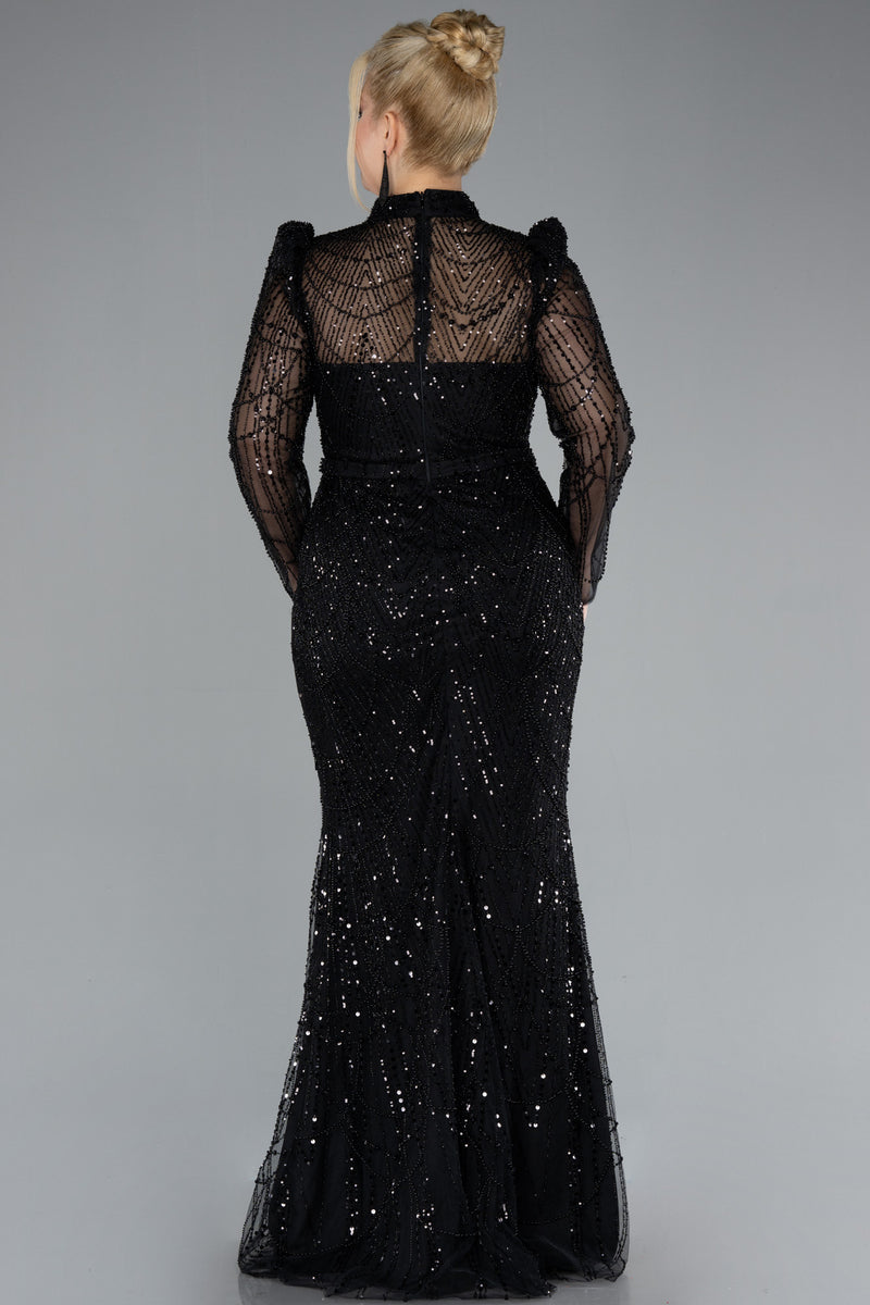 Ella Black Beaded Long Sleeves Gown