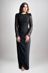 Evelyn Embellished Long Sleeves Black Gown