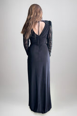 Evelyn Embellished Long Sleeves Black Gown