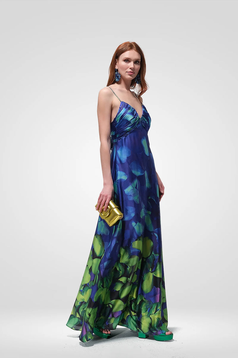 Francesca Blue Green Printed Maxi Dress