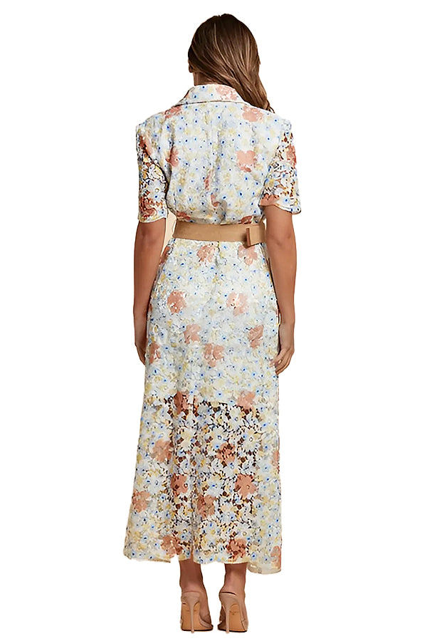 Freya Lace Yellow Blue Summer Midi Maxi Short Sleeves Dress L Freya Lace Yellow Blue Summer Midi Maxi Short Sleeves Dress L