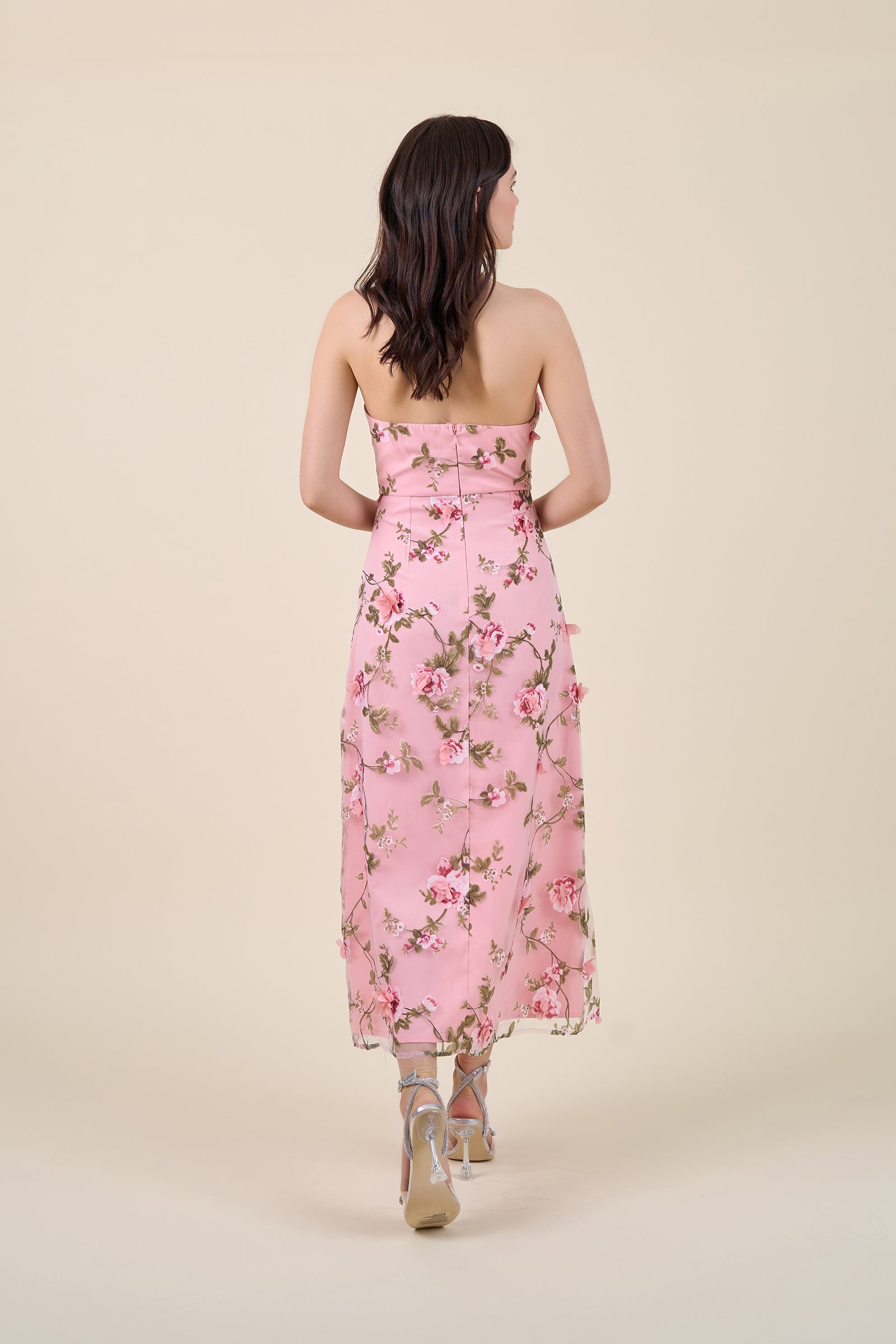pink textured floral hillsborough midi dress Rosa Midi 3D Floral Dress S