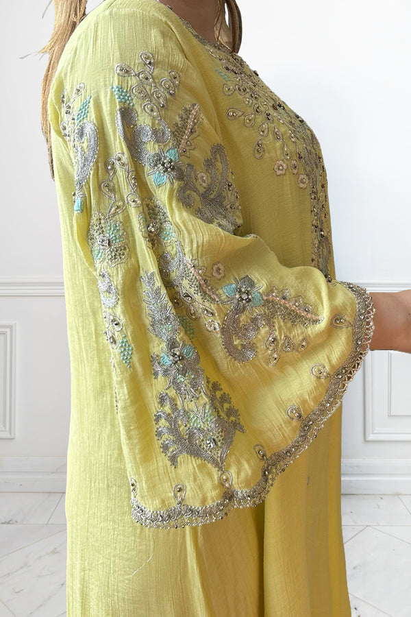 Hadia Embellished Yellow Caftan Dress