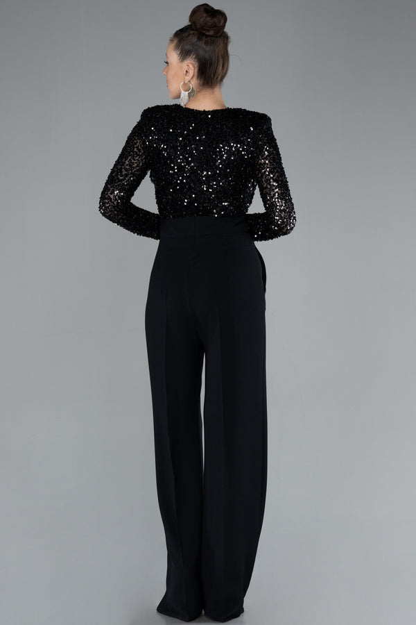 Hayden Black Sequin Long Sleeves Jumpsuit