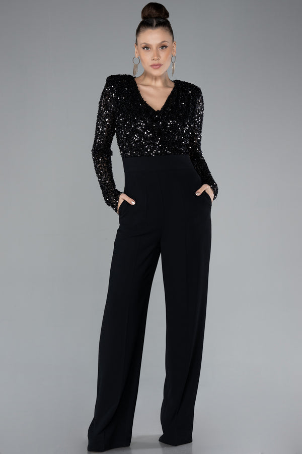 Hayden Black Sequin Long Sleeves Jumpsuit