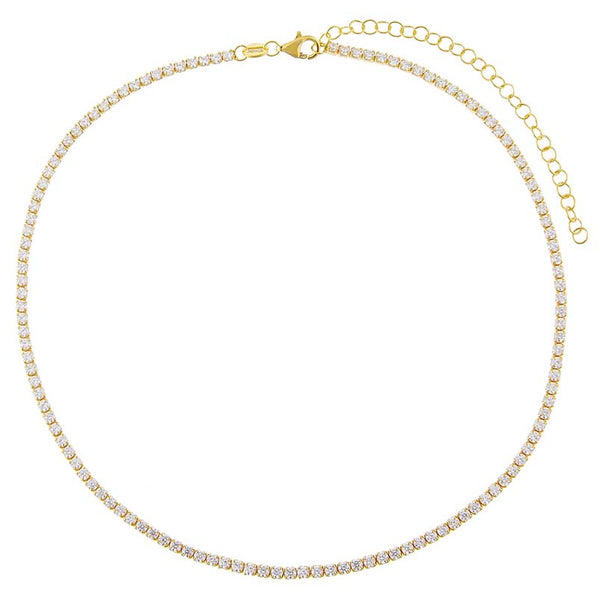 Tennis Chain 925 Sterling Silver 14k Gold Cubic Zirconia Necklace