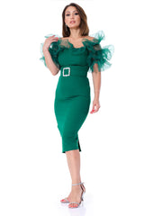 Joselyn Green Organza Ruffle Midi Dress