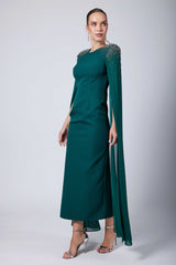 Aisha Green Cape Dress