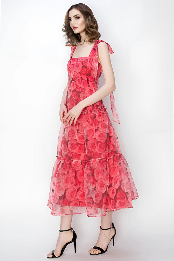 Cassia Red Floral Print Dress