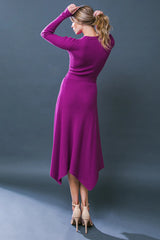 Joy Asymmetrical Hem Tie Waist Midi Sweater Dress