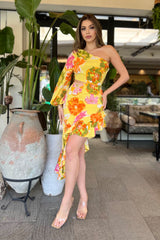 Kalani Floral Yellow Ruffle Midi Dress