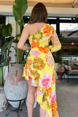 Kalani Floral Yellow Ruffle Midi Dress