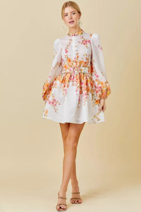 Kendal Floral Orange Pink Print Mini Dress