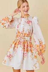 Kendal Floral Orange Pink Print Mini Dress