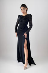 Leilani Black Embellished Long Sleeves Gown