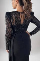 Leilani Black Embellished Long Sleeves Gown