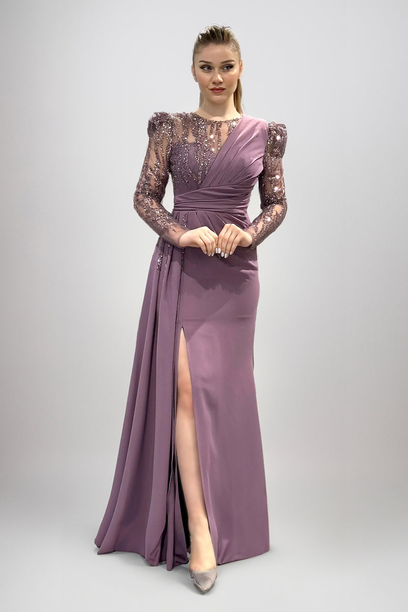 Leilani Embellished Long Sleeves Lilac Gown