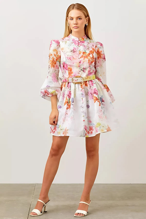 Luisa White Floral Print Mini Dress