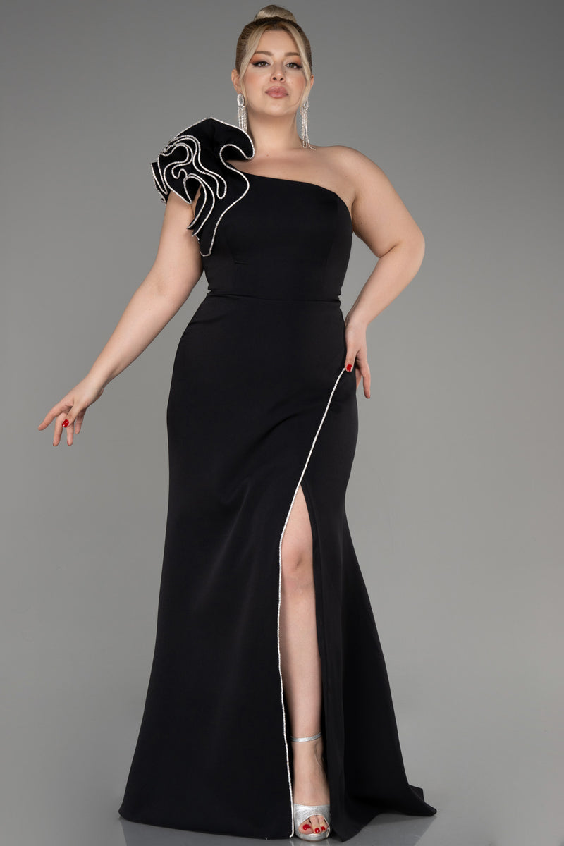 black one shoulder plus size dress Plus Size Asymmetrical One Shoulder Midi Dress