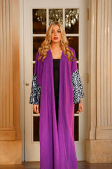 Huda Purple Sequin Linen Abaya Kimono