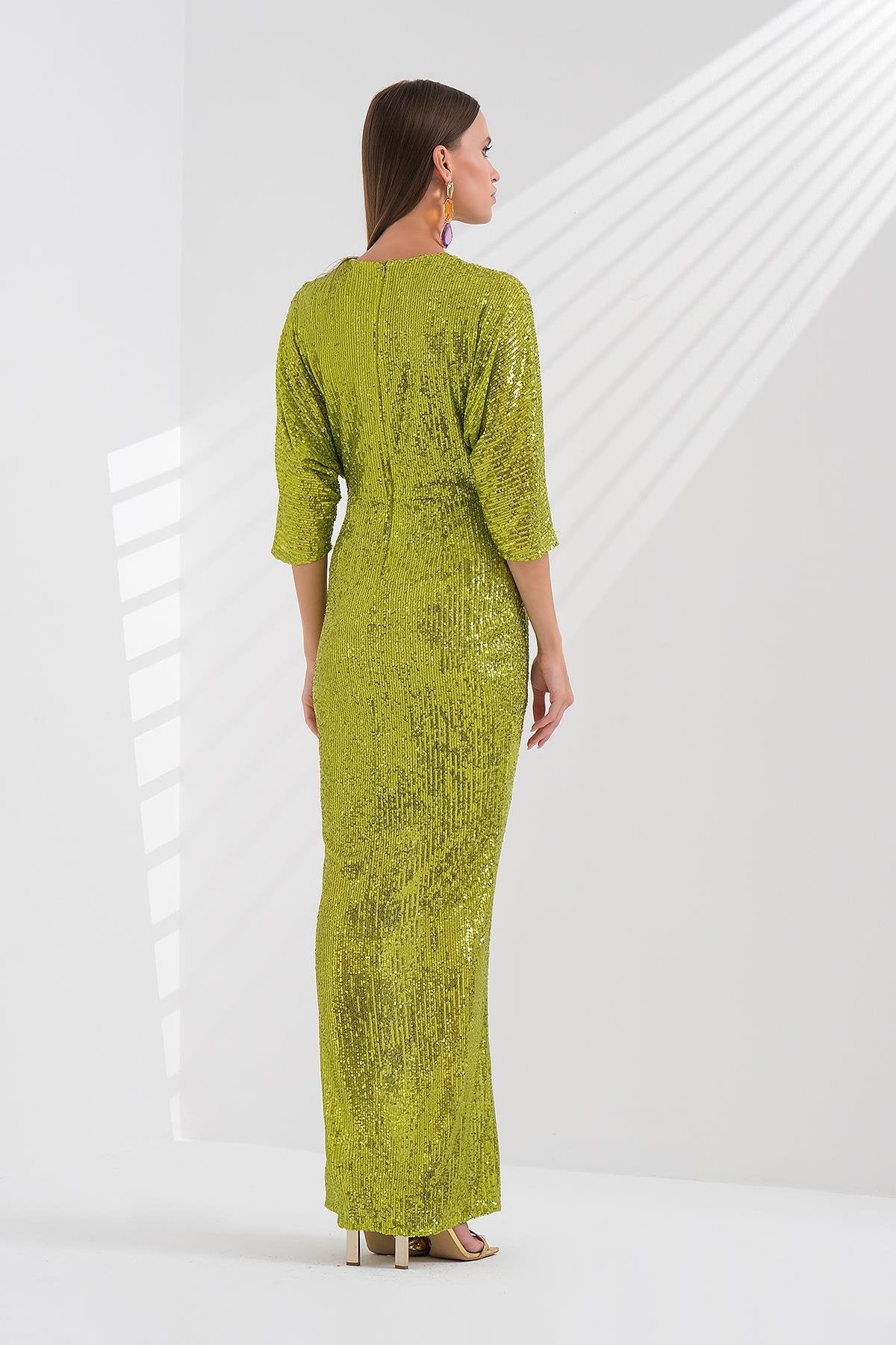 Mara Lime Green Sequin Maxi Dress 4