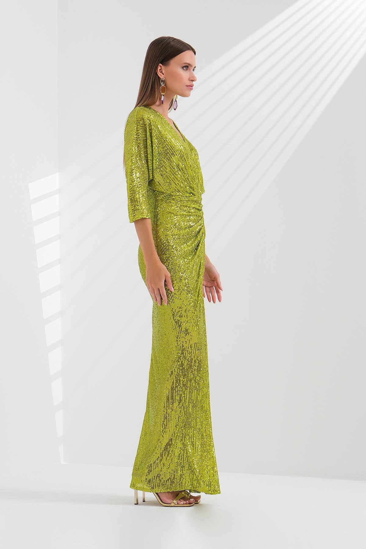 Mara Lime Green Sequin Maxi Dress 4