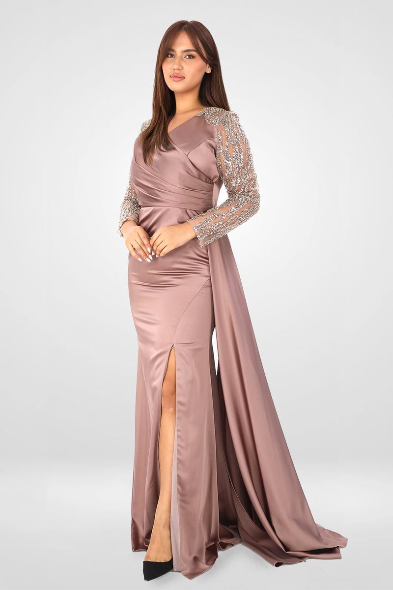 Marcia Taupe Long Sleeves Gown