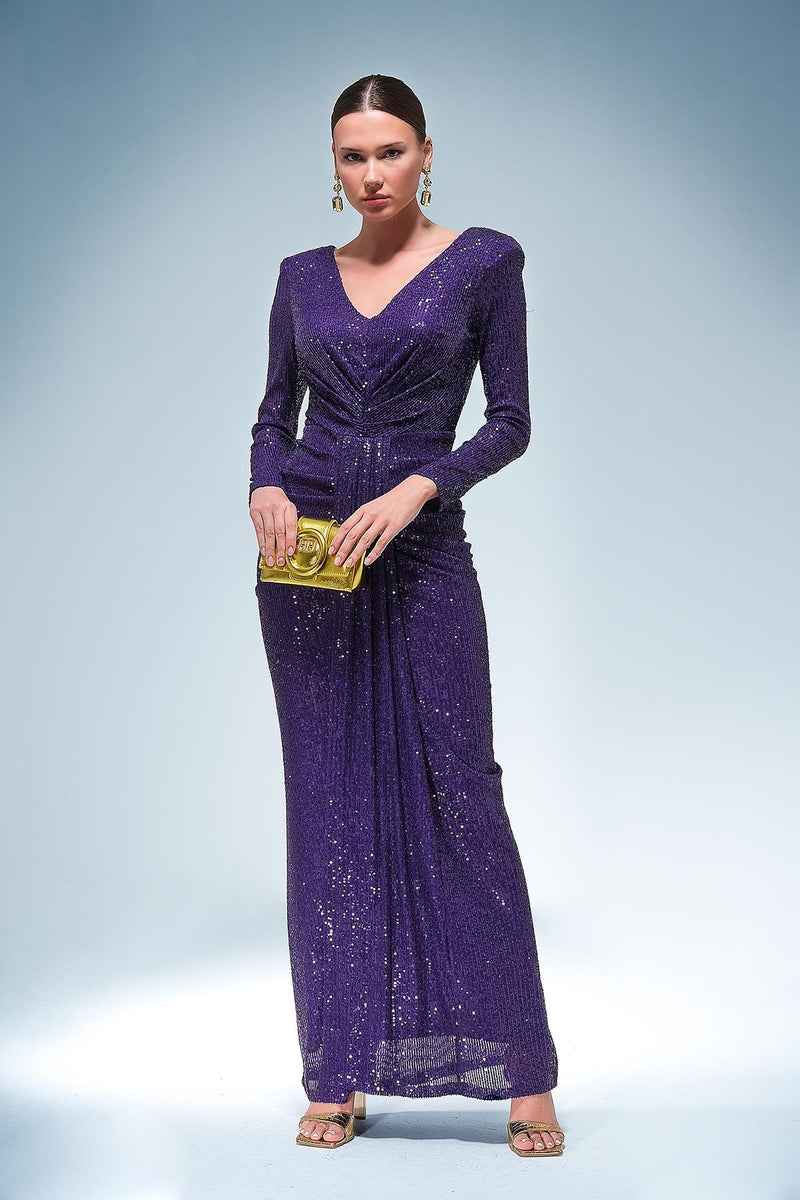 Marisella Purple Sequin Ruched Mermaid Maxi Dress 8 Marisella Purple Sequin Ruched Mermaid Maxi Dress 8