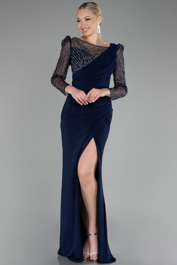 Anais Navy Long Sleeves Gown