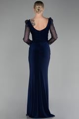 Anais Navy Long Sleeves Gown