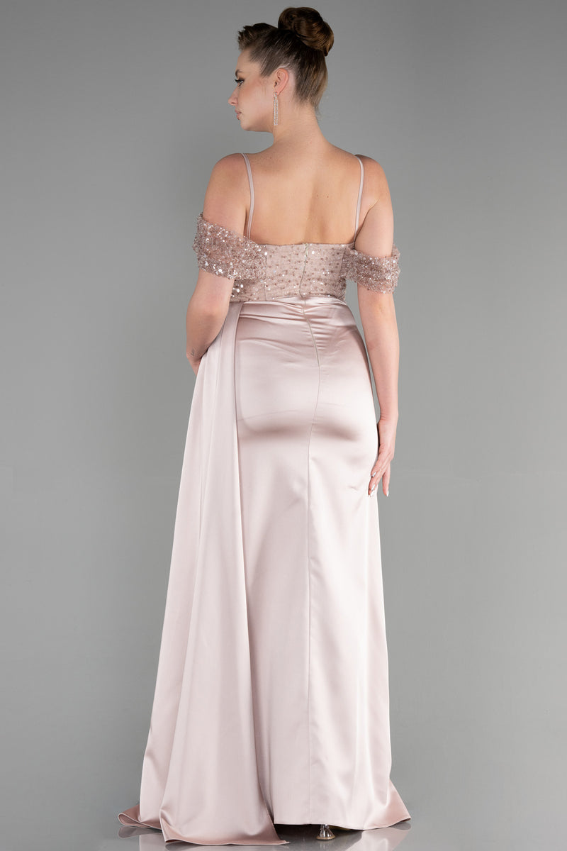Patricia Beige Strapless Boat Neck Gown