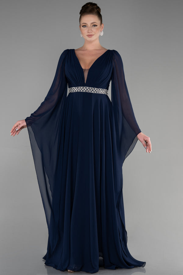 Safa Navy Cape Sleeves Gown