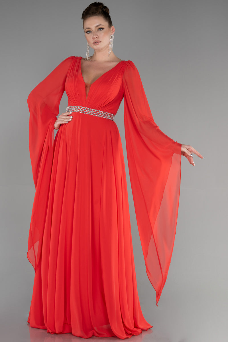 orange cape dress Twisted Neckline Dress with Attached Cape and Sweep Train Orange / US 4