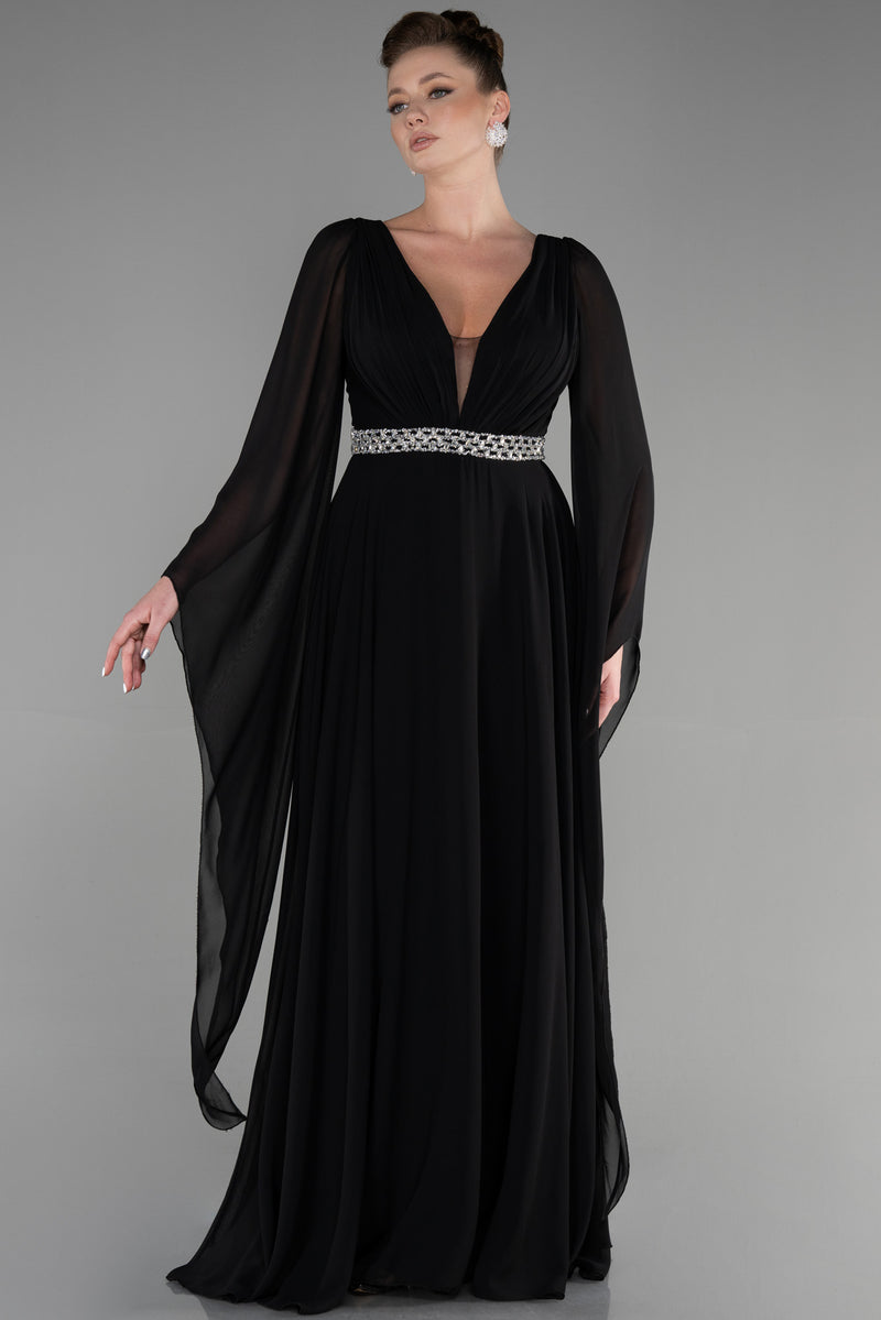 Safa Black Cape Sleeves Gown