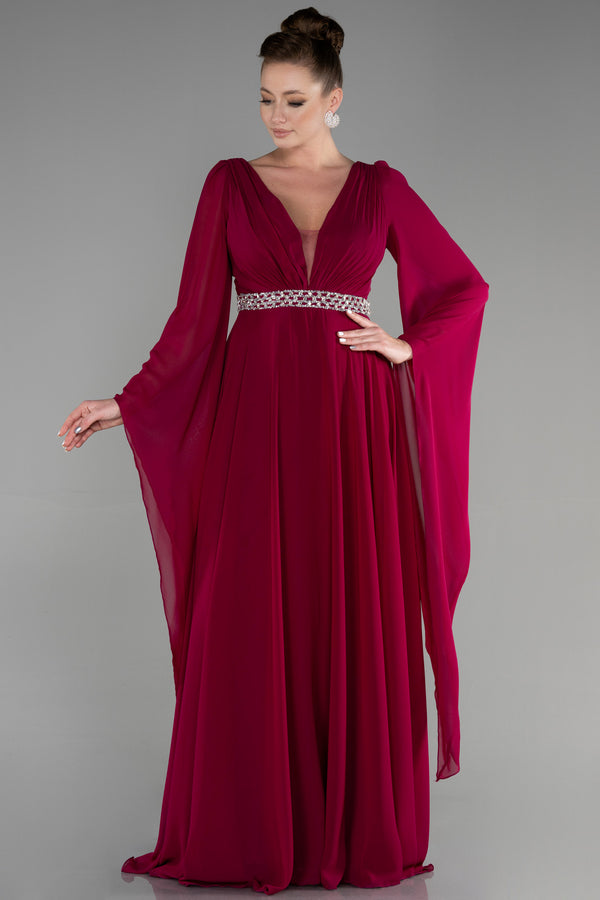 Safa Burgundy Cape Sleeves Gown