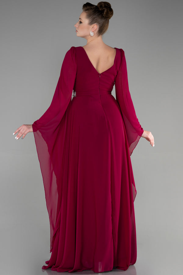 Safa Burgundy Cape Sleeves Gown