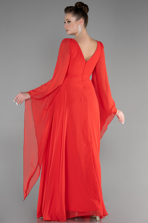 Safa Orange Cape Sleeves Gown