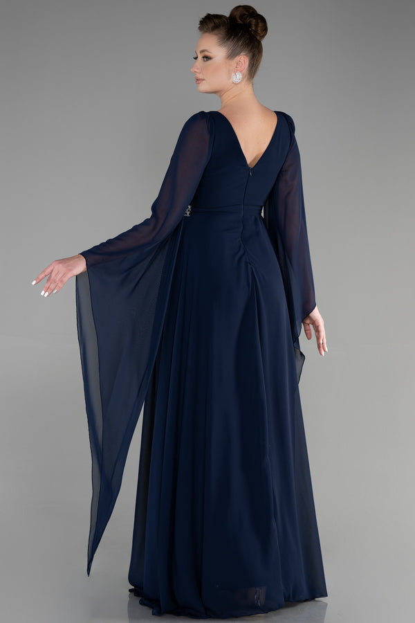 Safa Navy Cape Sleeves Gown