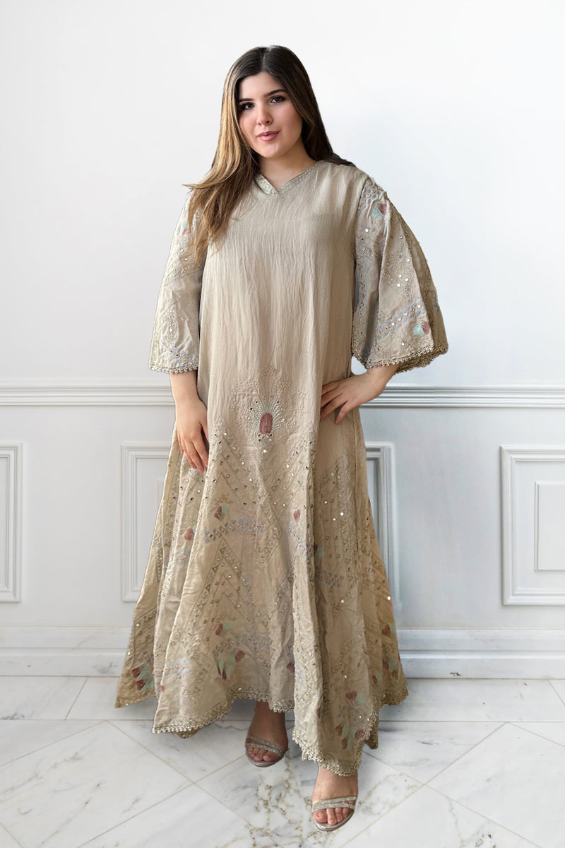 Sanaa Embellished Beige Caftan Dress