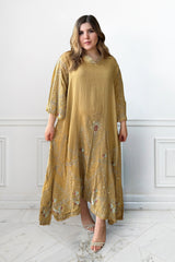 Sanaa Embellished Mustard Caftan Dress