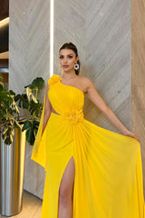 Serenity Floral Yellow One Sleeve Gown