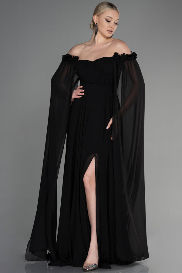 Shania Black Cape Gown