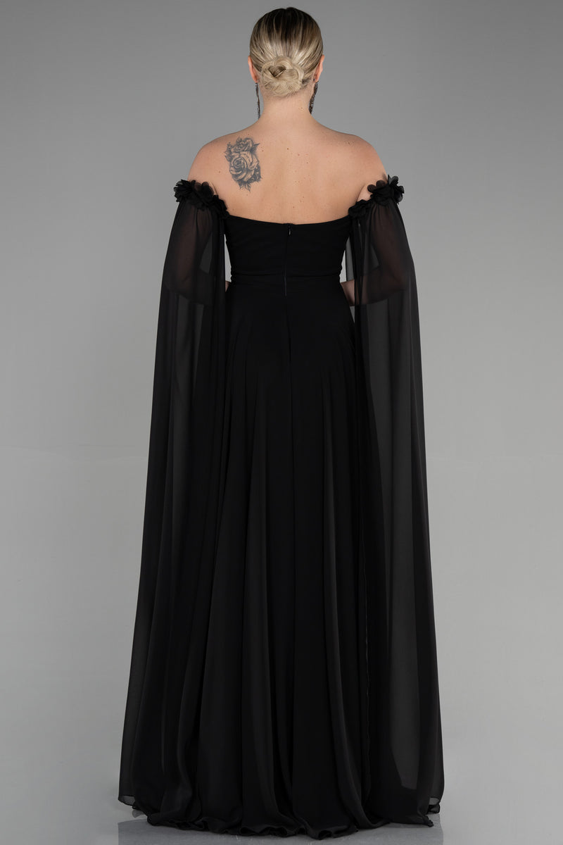 Shania Black Cape Gown