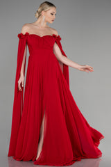 Shania Red Cape Gown